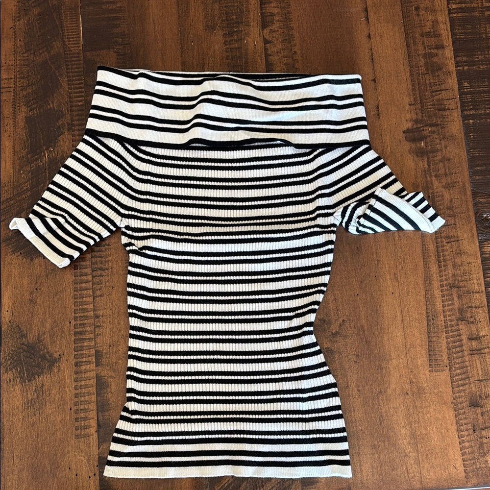 Black and White Striped Off-Shoulder Top